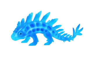 A vibrant blue creature resembling a prehistoric lizard, featuring spines along its back and intricate patterns on its body. png