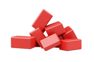 A cluster of red, rectangular building blocks stacked in various orientations. png