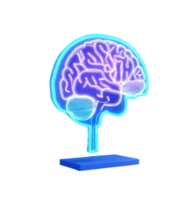 A glowing blue neon brain model showcasing intricate neural pathways and structures. png