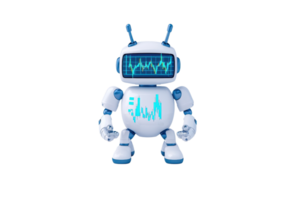 A cute robot with a screen displaying sound waves and antennae, designed in a friendly, cartoonish style. png