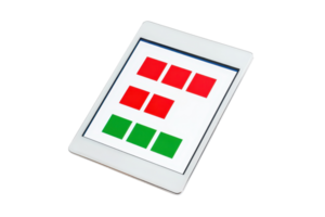 A tablet displaying a grid of red and green squares. png