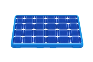 A blue solar panel featuring multiple photovoltaic cells arranged in a grid pattern. png