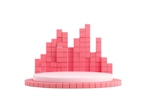 A series of pink blocks arranged in a rising pattern resembling a bar graph, alongside a circular platform. png