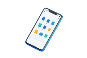 A sleek smartphone displaying a vibrant array of app icons arranged in grid format. png