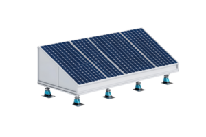 A solar panel system with multiple photovoltaic panels mounted on a raised structure. png