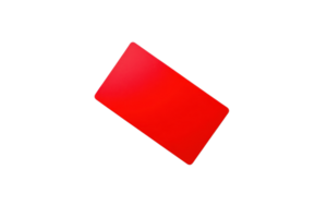 A vibrant red rectangular card positioned at an angle, showcasing its glossy surface. png