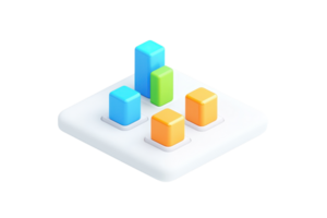 A collection of colorful blocks arranged on a flat surface, representing data visualization or statistical analysis. png