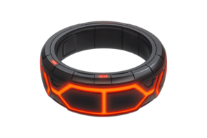 A sleek, futuristic ring featuring glowing orange accents, designed with a modern geometric pattern. png