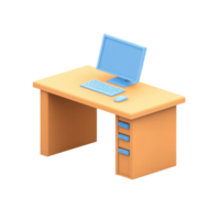 A modern desk with a computer setup, featuring a monitor, keyboard, and mouse, designed for ergonomic use and productivity. png