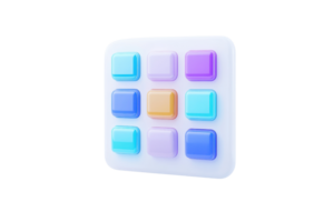 A grid of colorful, glossy buttons arranged in a square, featuring various shades of blue, purple, and orange. png