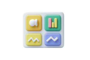 A colorful, square button featuring icons representing data visualization, including bars and line graphs. png