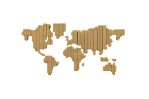 A map of the world depicted in a grid pattern, showcasing continents in a stylized, geometric format. png