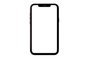 A modern smartphone with a blank screen, showcasing its sleek design and minimalistic aesthetic. png