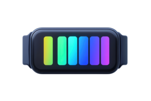 A sleek, modern device with colorful bars indicating varying levels of charge or activity. png