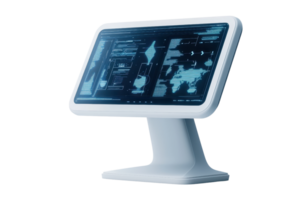 A sleek, modern monitor displaying intricate data and graphics on a dark interface. png