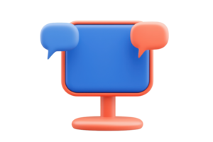 A colorful computer monitor with speech bubbles, symbolizing conversation and communication in digital spaces. png
