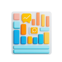 A collection of colorful data visualization elements including bars, chat bubbles, and lines, representing various metrics and insights. png