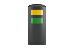A modern waste bin featuring colored slots for sorting recyclables and trash. png