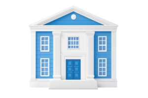 A stylized blue and white house featuring columns, a triangular pediment, and a central door. png