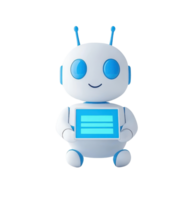 A cheerful robot character with blue accents, holding a digital tablet displaying three horizontal lines. png