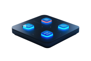 A sleek, illuminated control panel featuring four glowing buttons with distinct symbols, designed for intuitive interaction. png