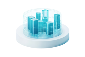 A modern architectural model showcasing various tall structures with a sleek, futuristic design. png