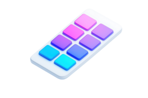 A sleek, modern interface featuring a grid of colorful buttons in shades of blue and pink. png