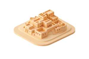 A detailed architectural model of a traditional village, showcasing intricate structures and pathways. png