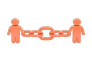 Two stylized figures are connected by a chain, symbolizing unity or partnership. png