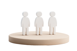 Three wooden figures stand on a circular base, representing unity and community. png