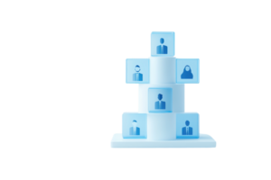 A modern representation of a hierarchical structure with stylized icons of people arranged in layers. png