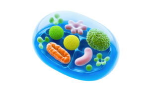 un vistoso ilustración de varios microorganismos, incluso bacterias y algas, representado dentro un similar a una célula estructura. png