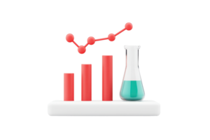 A colorful bar graph and a laboratory flask with green liquid, illustrating data analysis and scientific experimentation. png