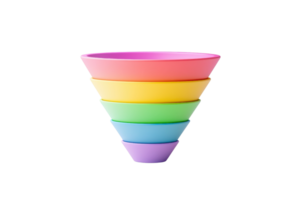 A stack of colorful bowls arranged in a conical shape, showcasing vibrant hues from pink to purple. png
