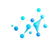 A cluster of blue geometric shapes connected by lines, resembling a molecular structure or network. png