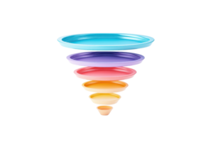 A colorful spiral of plates arranged from largest at the top to smallest at the bottom, showcasing a gradient of vibrant hues. png