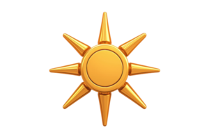A golden sun emblem with pointed rays, symbolizing brightness and warmth. png