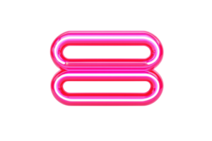 A glowing pink neon number eight with a smooth, rounded design. png