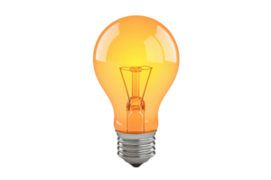 A glowing orange light bulb showcasing its filament design, radiating warmth and illumination. png
