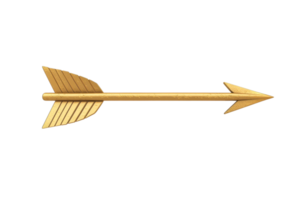 uma lustroso dourado seta com uma aguçado gorjeta e emplumado empenamento. png