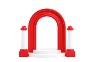 A vibrant red and white archway with two columns, creating a striking focal point. png
