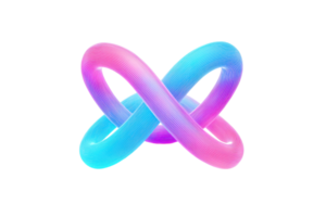 A vibrant, intertwined design featuring smooth curves in gradient shades of pink and blue, resembling an abstract infinity symbol. png
