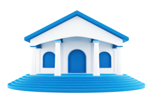 A stylized white and blue building featuring columns, arches, and a stepped base, resembling a classical structure. png