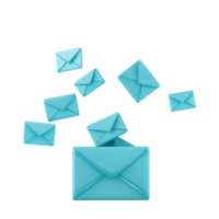 A collection of teal envelopes floating in various positions, showcasing a playful arrangement of mail items. png