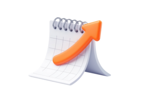 A notepad with a rising arrow symbolizing progress or growth. png