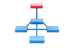 uma diagrama apresentando uma central vermelho quadra conectado para quatro azul blocos, ilustrando uma Claro hierárquico estrutura. png