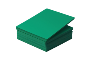 A stacked set of vibrant green sheets, neatly arranged with one slightly lifted, showcasing a smooth surface. png