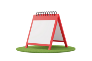 A vibrant red tabletop calendar featuring blank pages, designed for scheduling and organization. png