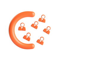 A stylized orange icon resembling a crescent shape with multiple smaller figures representing individuals. png