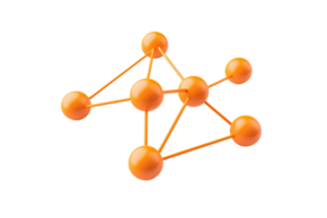 A vibrant orange molecular structure connected by lines, showcasing a network of atoms in a three-dimensional arrangement. png